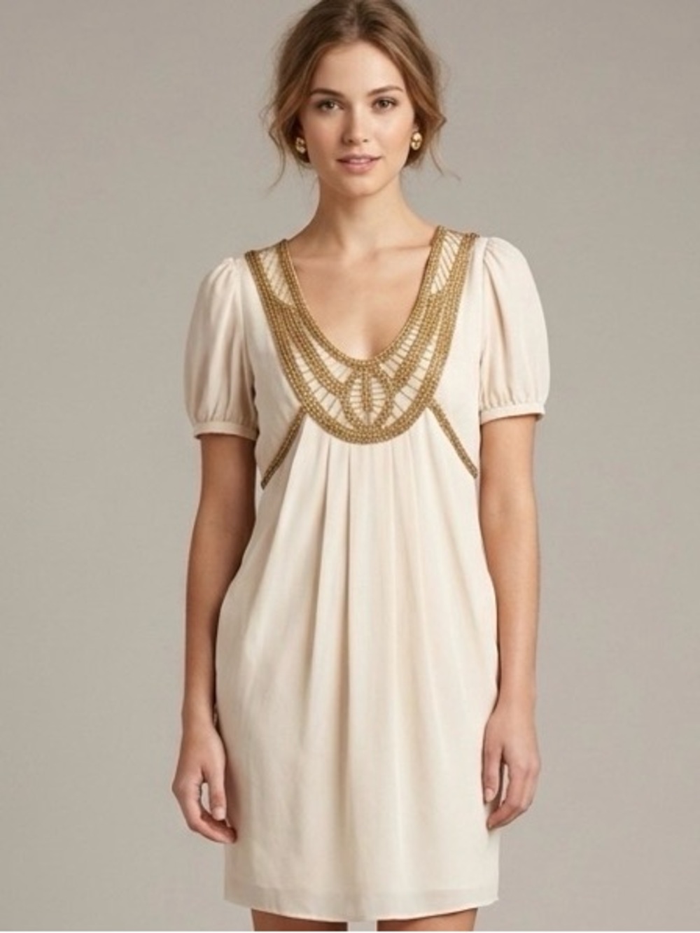 Temperley London Cream Dress with Gold Accents